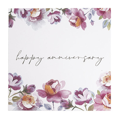 Cards White Happy Anniversary Pink Floral (10x10cmH) Pk 50