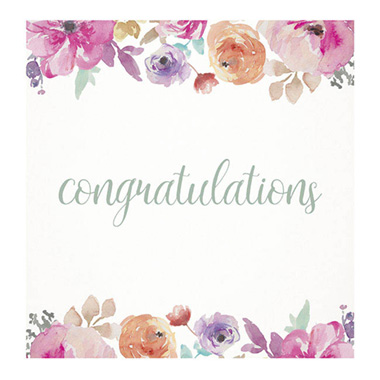 Florist Enclosure Cards - Cards White Congratulations Pink Floral (10x10cmH) Pk 50