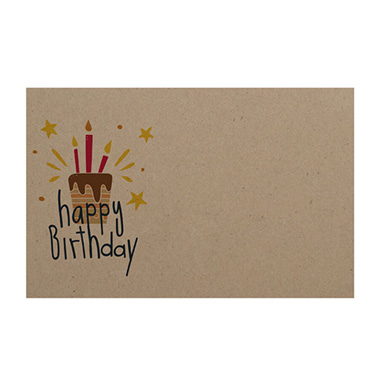 Florist Enclosure Cards - Cards Brown Kraft Happy Birthday Cake (10x6.5cmH) Pk 50