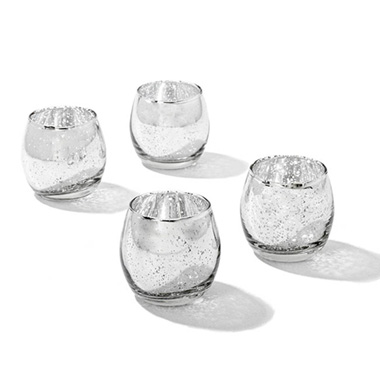 Tealight Candle Holders - Glass Tealight Candle Holder Mini Sphere Silver (5.5x6cmH)
