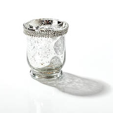 Glass Votive Candle Holder Diamante Silver (9x11cmH)