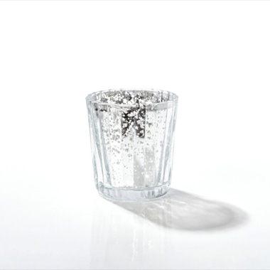 Glass Votive Candle Holder Stripe Mercury Silver 5.5x6.8cmH
