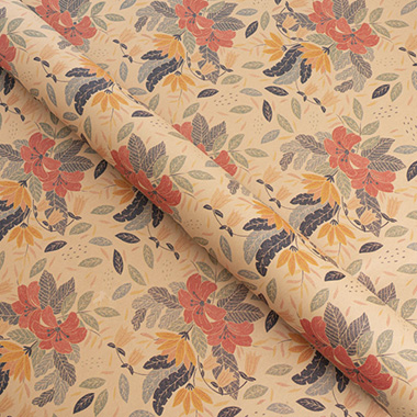 Wrapping Paper Rolls - Wrapping Paper Roll Tropical Print Kraft Brown (70cmx25m)
