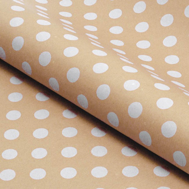 Wrapping Paper Rolls - Wrapping Paper Roll Bold Dot White on Brown Kraft (50cmx50m)