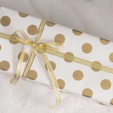 Wrapping Paper Roll Bold Dot Gloss Gold on White (50cmx50m)