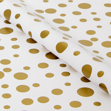 Wrapping Paper Roll Scatter Dots Gold on White (50cmx50m)