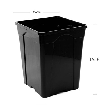 Flower Bucket Plastic Square 10L Black (22x27cmH)