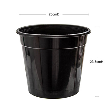 Flower Bucket Sturdy Plastic Round 08L Black (25Dx23.5cmH)