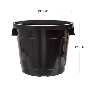Flower Bucket Sturdy Plastic Round 15L Black (32Dx27cmH)