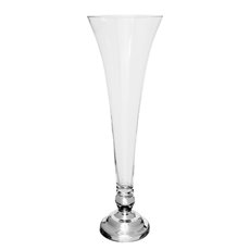 Glass Trumpet Vase with Chrome Base Tall Clear (19cmDx61cmH)