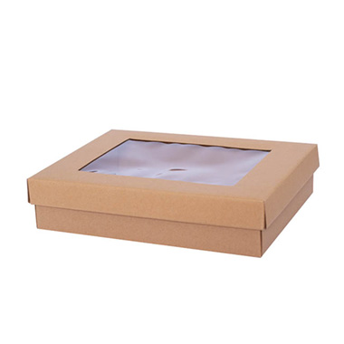Hamper Boxes - Gourmet Grazing Gift Box Window Large Brown Kraft 40x30x9cmH
