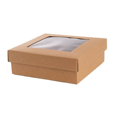 Hamper Boxes - Gourmet Grazing Gift Box Window Sq Kraft Brown (28x28x9cmH)