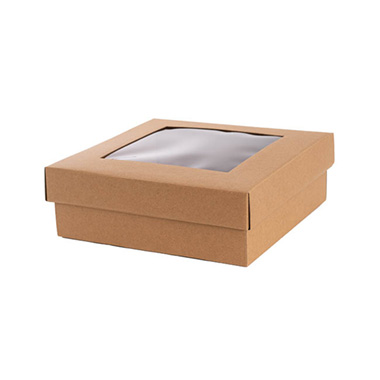 Hamper Boxes - Gourmet Grazing Gift Box Window Sq Kraft Brown (24x24x9cmH)