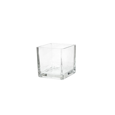 Pressed Glass Cube Mini Vase Clear (6x6x6cmH)