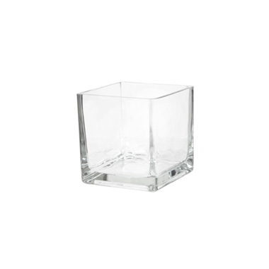 Pressed Glass Cube Vase Clear (8x8x8cmH)