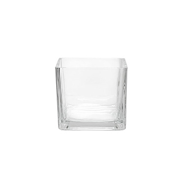 Pressed Glass Cube Vase Clear (8x8x8cmH)