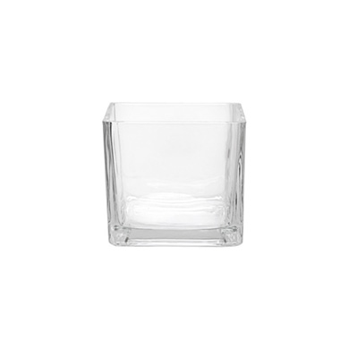 Pressed Glass Cube Vase Clear (10x10x10cmH)