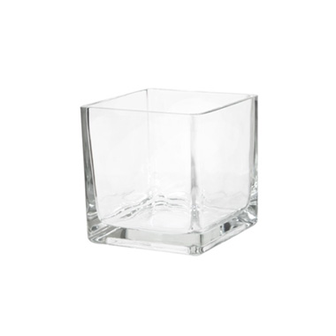 Pressed Glass Cube Vase Clear (12x12x12cmH)