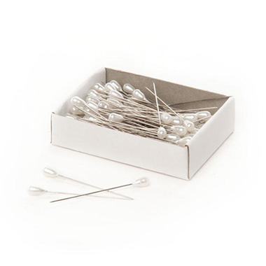 Bridal Bouquet Pins - Pearl Pins Teardrop Head Bulk 144 Pack White (5mmx50mmH)