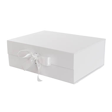 Magnetic Boxes - Signature Hamper Magnetic Box & Ribbon M White (34x26x12cmH)