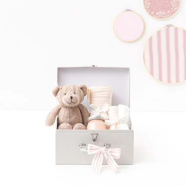 Baby Hampers - Zoe Cable Knit Teddy Luxe Suitcase Hamper Baby Pink