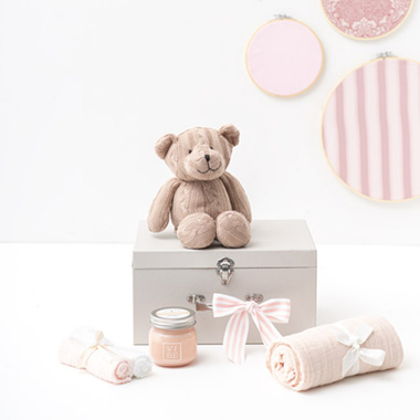 Zoe Cable Knit Teddy Luxe Suitcase Hamper Baby Pink