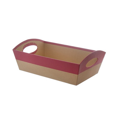 Cardboard Hamper Tray - Hamper Tray Rigid Medium Burgundy on Kraft (29x20x10cmH)