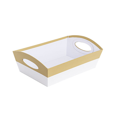 Cardboard Hamper Tray - Hamper Tray Rigid Large Gold on White (33x23x12cmH)