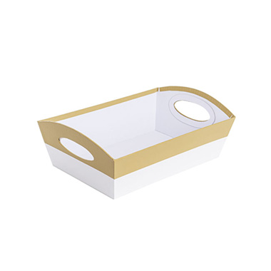 Cardboard Hamper Tray - Hamper Tray Rigid Medium Gold on White (29x20x10cmH)