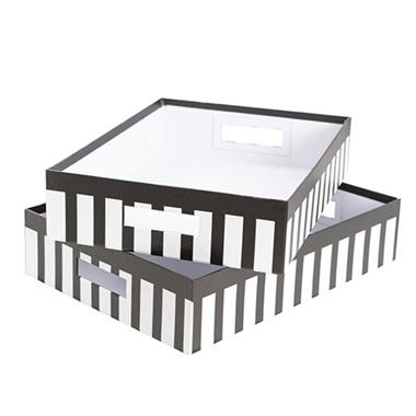 Cardboard Hamper Tray - Rigid Hamper Tray Large Black Stripe Set 2 (40x30x9cmH)