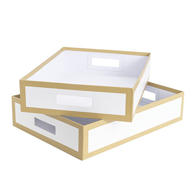 Cardboard Hamper Tray - Rigid Hamper Tray Large Gold Silhouette Set 2 (40x30x9cmH)