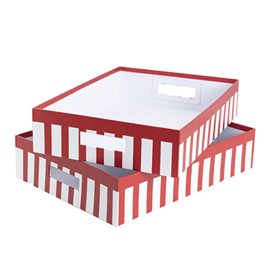 Cardboard Hamper Tray - Rigid Hamper Tray Large Red Stripe Set 2 (40x30x9cmH)