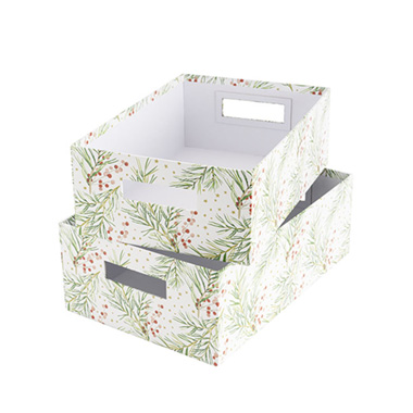 Cardboard Hamper Tray - Hamper Tray Rigid Pine Twigs Small White Set 2 (33x23x12cmH)
