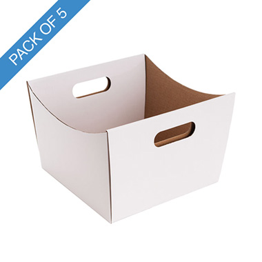Cardboard Hamper Tray - Grande Hamper Tray Medium Gloss White Pack 5 (18x18x13.5Hcm)