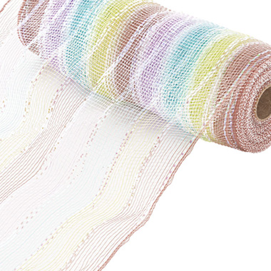 Deco Mesh - Plastic Mesh Narrow Roll Pastel Stripes (25cmx10m)