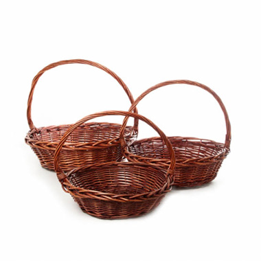Baskets with Handles - Willow Basket with Handle Round Set of 3 Dark Brown(42x14cm)