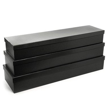 Rose Box Premium - Premium Ribbed Rose Box Dozen Set 3 Black (78x23x12cmH)
