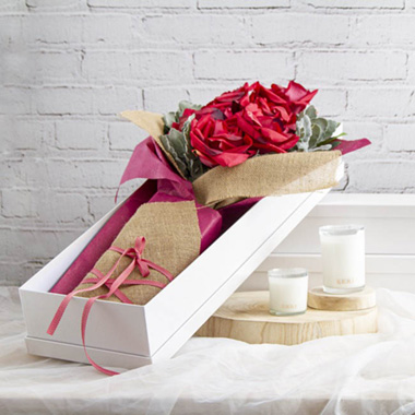 Premium Ribbed Rose Box Dozen Set 3 White (78x23x12cmH)