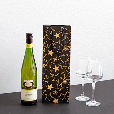 Wine Bag Single Bottle Pack5 Stars Black Gold (12.5x8x36cmH)