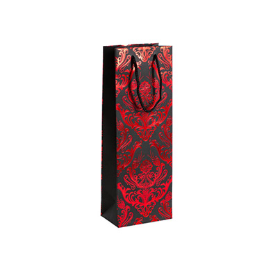 Wine Gift Bags - Wine Bag Single Bottle Pack5 Damask BlackRed  (12.5x8x36cmH)