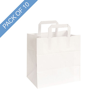 Kraft Paper Carry Bags - White Kraft Paper Bag Pack 10 (260Wx180Gx260mmH)
