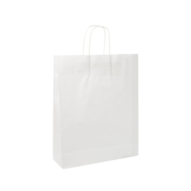Kraft Paper Carry Bags - White Kraft Paper Bag Shopper Tall (260Wx90Gx350mmH)