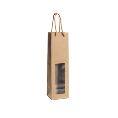 Wine Gift Bags - Single Wine Window Gift Bag Kraft Brown (110Wx90Gx390mmH)