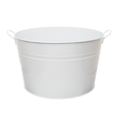 Metal Hamper & Drink Tubs - Metal Drinks Tub Round Chrome Hndl Sml White (36cmx22cmH)