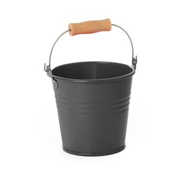 Tin Buckets Pail with Handle - Tin Bucket Bambino Charcoal (8Dx7cmH)