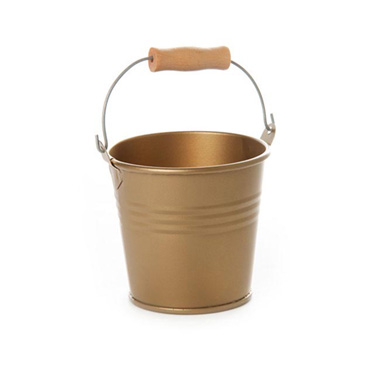 Tin Buckets Pail with Handle - Tin Bucket Bambino Brass Gold (8Dx7cmH)