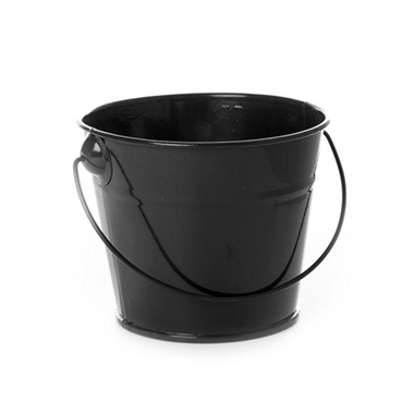 Tin Buckets Pail with Handle - Tin Bucket with Handle Black (12.5Dx10.5cmH)