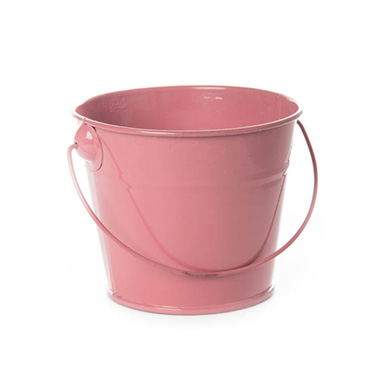 Tin Buckets Pail with Handle - Tin Bucket with Handle Baby Pink (12.5Dx10.5cmH)