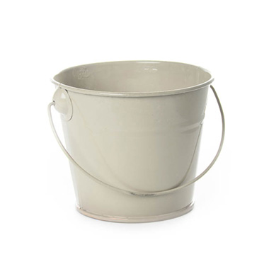  - Tin Bucket with Handle Light Grey (12.5Dx10.5cmH)