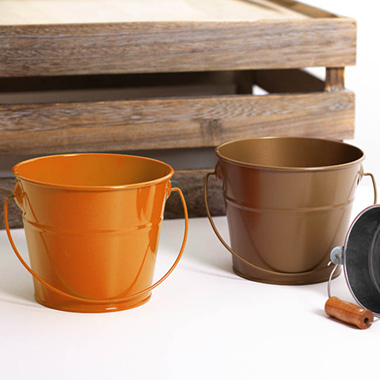 Tin Bucket with Handle Orange (12.5Dx10.5cmH)